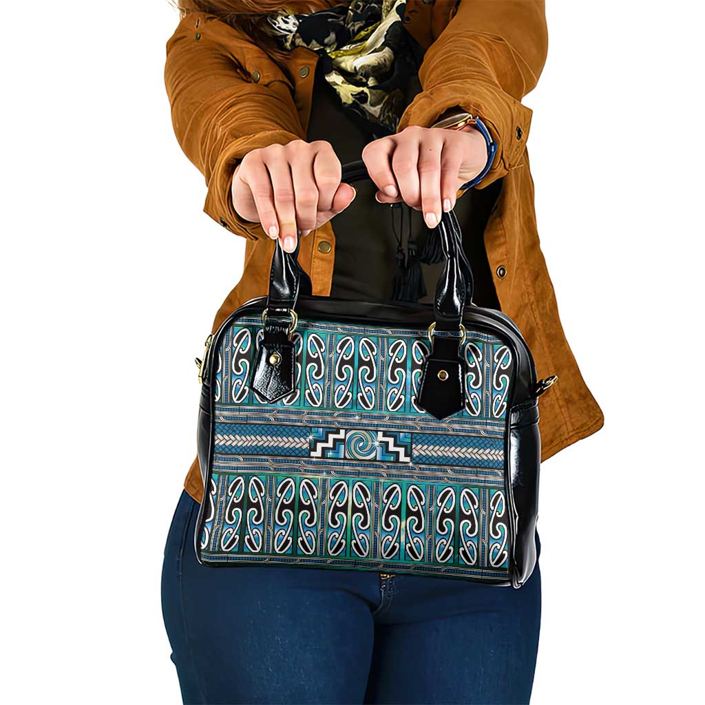 Maori Matariki Shoulder Handbag Green Galaxy Aesthetic Koru Art
