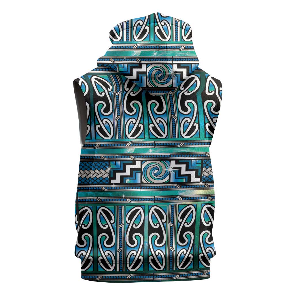 Maori Matariki Sleeveless Hoodie Green Galaxy Aesthetic Koru Art