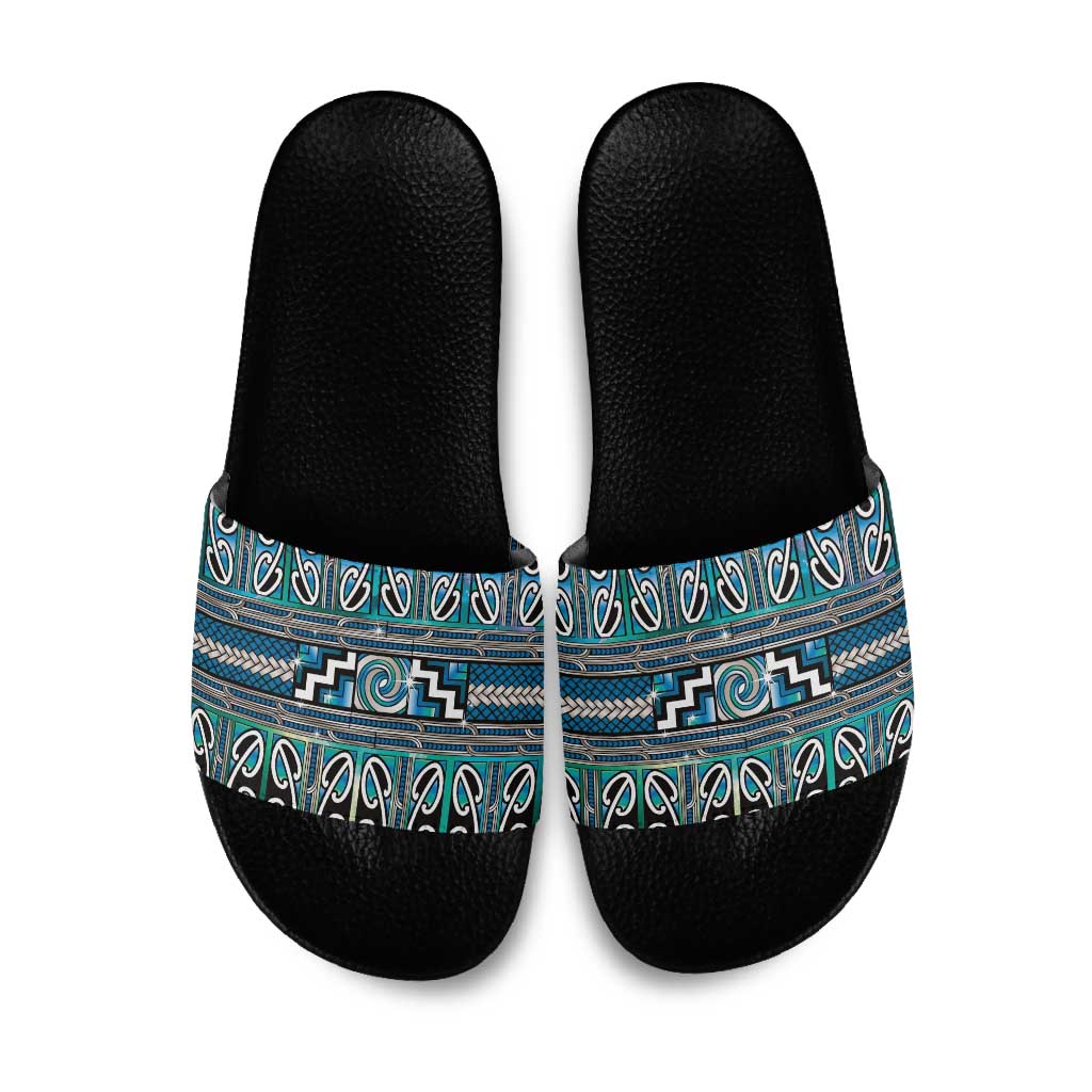 Maori Matariki Slide Sandals Green Galaxy Aesthetic Koru Art