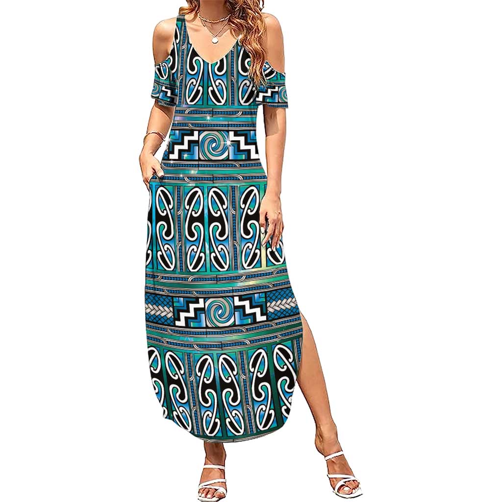Maori Matariki Summer Maxi Dress Green Galaxy Aesthetic Koru Art LT01 Women Green - Polynesian Pride
