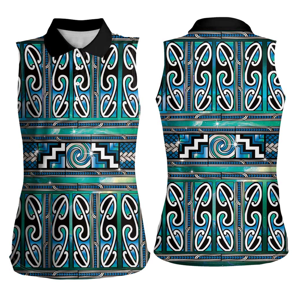 Maori Matariki Women Sleeveless Polo Shirt Green Galaxy Aesthetic Koru Art LT01 - Polynesian Pride