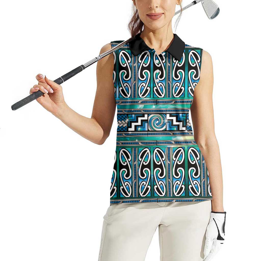 Maori Matariki Women Sleeveless Polo Shirt Green Galaxy Aesthetic Koru Art LT01 - Polynesian Pride