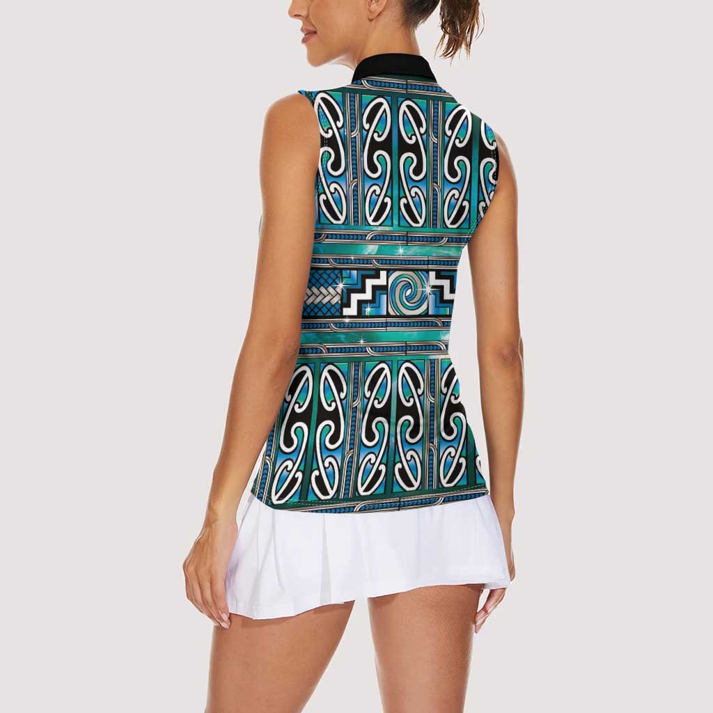 Maori Matariki Women Sleeveless Polo Shirt Green Galaxy Aesthetic Koru Art LT01 - Polynesian Pride
