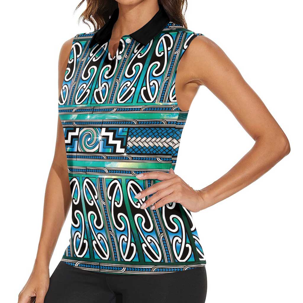 Maori Matariki Women Sleeveless Polo Shirt Green Galaxy Aesthetic Koru Art LT01 - Polynesian Pride