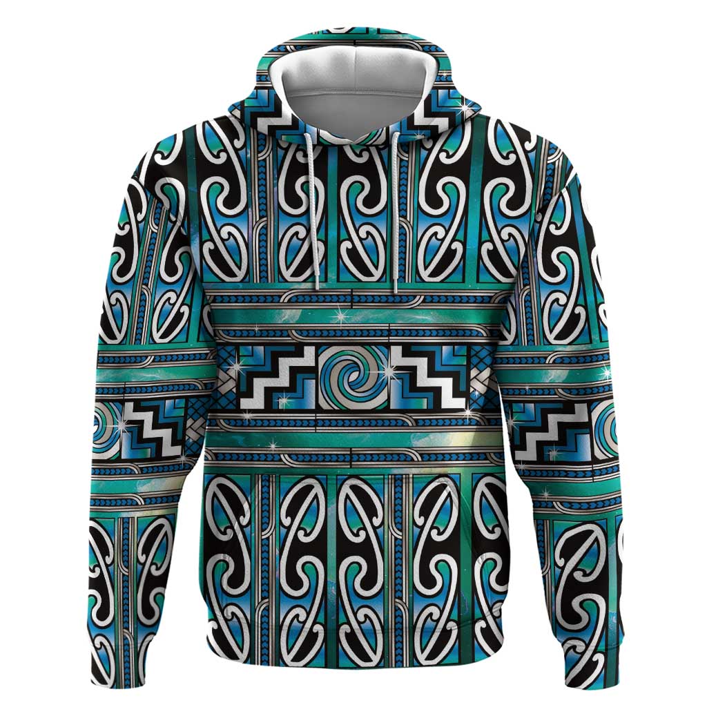 Maori Matariki Zip Hoodie Green Galaxy Aesthetic Koru Art LT01 Pullover Hoodie Green - Polynesian Pride