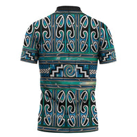 Maori Matariki Zipper Polo Shirt Green Galaxy Aesthetic Koru Art