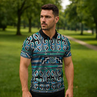 Maori Matariki Zipper Polo Shirt Green Galaxy Aesthetic Koru Art