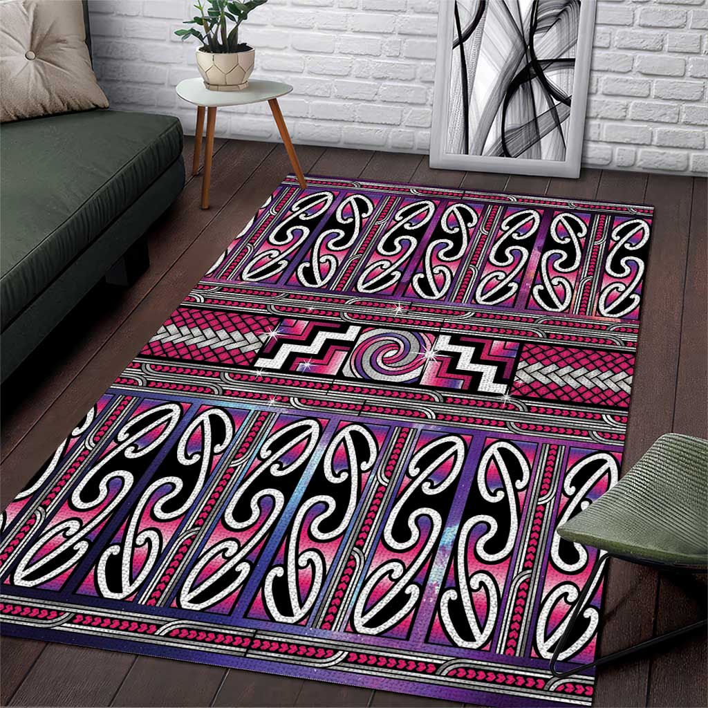 Maori Matariki Area Rug Pink Galaxy Aesthetic Koru Art