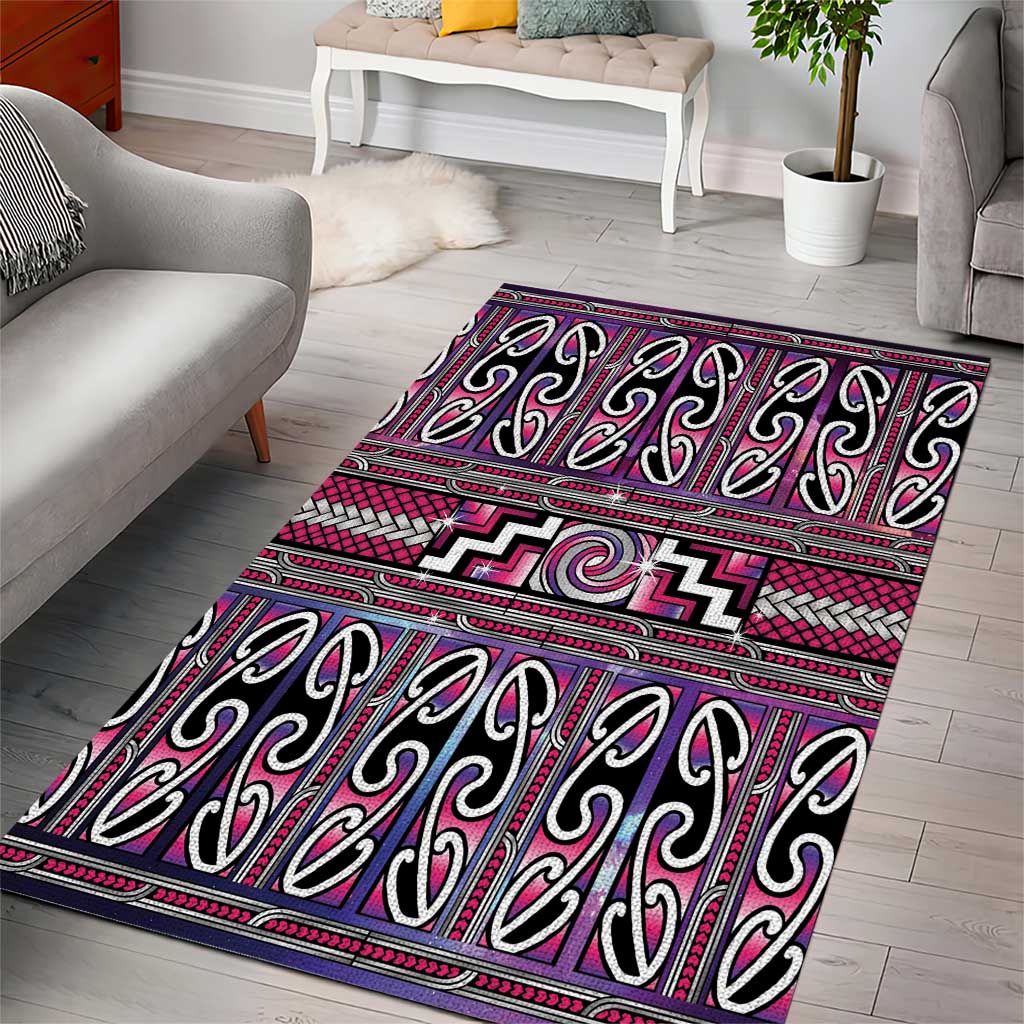 Maori Matariki Area Rug Pink Galaxy Aesthetic Koru Art