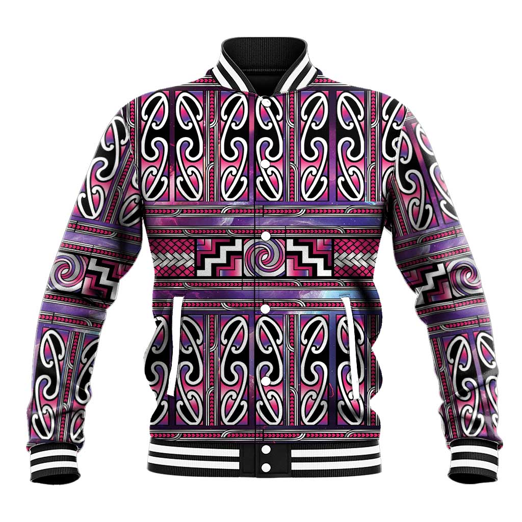 Maori Matariki Baseball Jacket Pink Galaxy Aesthetic Koru Art