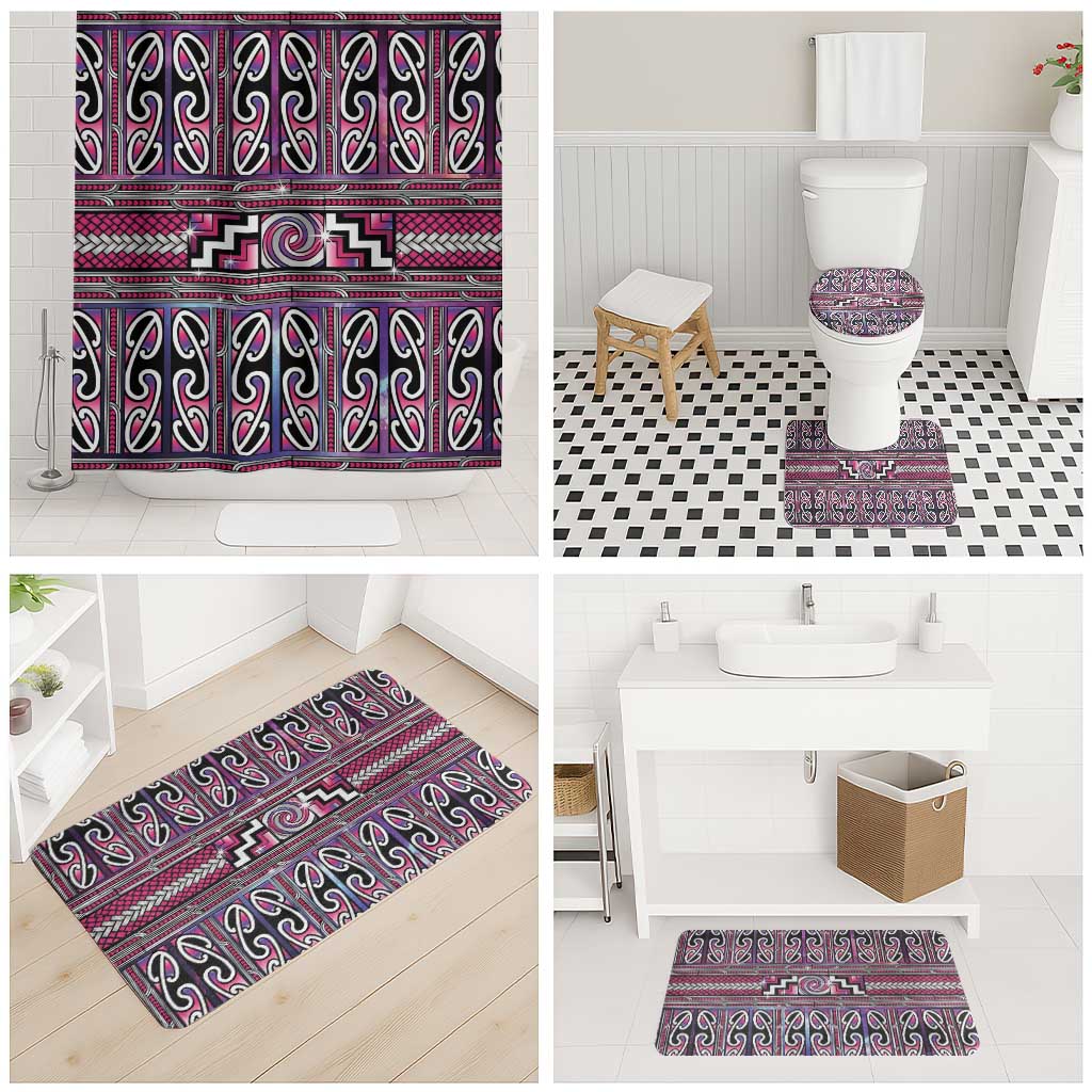 Maori Matariki Bathroom Set Pink Galaxy Aesthetic Koru Art