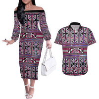 Maori Matariki Couples Matching Off The Shoulder Long Sleeve Dress and Hawaiian Shirt Pink Galaxy Aesthetic Koru Art