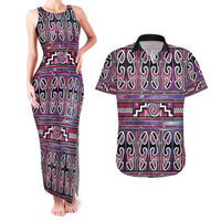 Maori Matariki Couples Matching Tank Maxi Dress and Hawaiian Shirt Pink Galaxy Aesthetic Koru Art