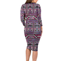 Maori Matariki Family Matching Long Sleeve Bodycon Dress and Hawaiian Shirt Pink Galaxy Aesthetic Koru Art