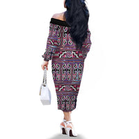 Maori Matariki Family Matching Off The Shoulder Long Sleeve Dress and Hawaiian Shirt Pink Galaxy Aesthetic Koru Art