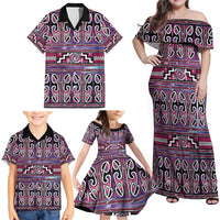 Maori Matariki Family Matching Off Shoulder Maxi Dress and Hawaiian Shirt Pink Galaxy Aesthetic Koru Art