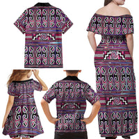 Maori Matariki Family Matching Off Shoulder Maxi Dress and Hawaiian Shirt Pink Galaxy Aesthetic Koru Art