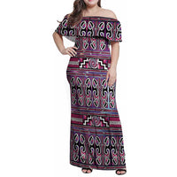 Maori Matariki Family Matching Off Shoulder Maxi Dress and Hawaiian Shirt Pink Galaxy Aesthetic Koru Art