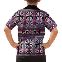 Maori Matariki Family Matching Off Shoulder Short Dress and Hawaiian Shirt Pink Galaxy Aesthetic Koru Art LT01 - Polynesian Pride