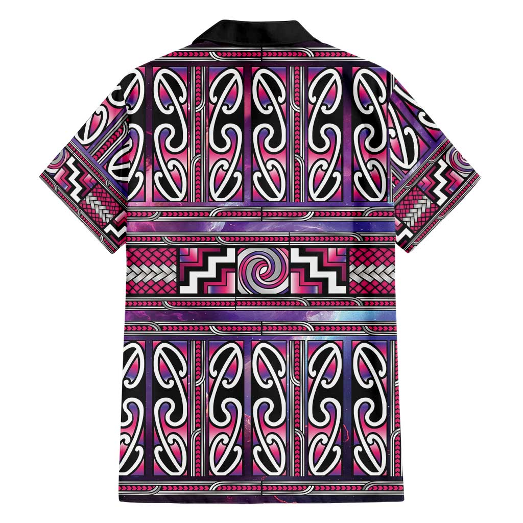 Maori Matariki Family Matching Off Shoulder Short Dress and Hawaiian Shirt Pink Galaxy Aesthetic Koru Art LT01 - Polynesian Pride