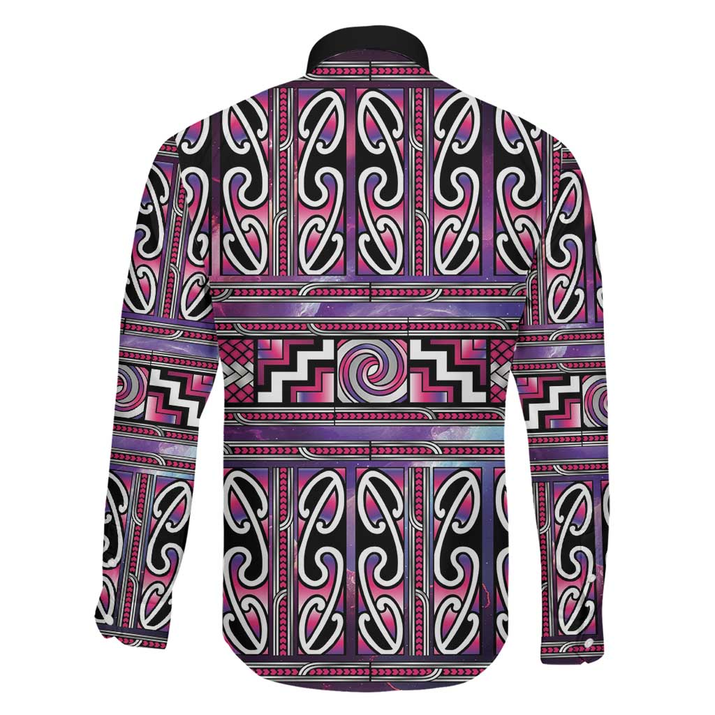 Maori Matariki Family Matching Off Shoulder Short Dress and Hawaiian Shirt Pink Galaxy Aesthetic Koru Art LT01 - Polynesian Pride