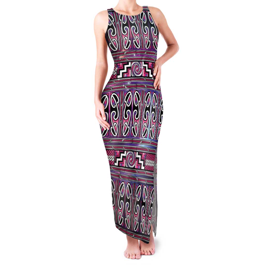 Maori Matariki Family Matching Tank Maxi Dress and Hawaiian Shirt Pink Galaxy Aesthetic Koru Art