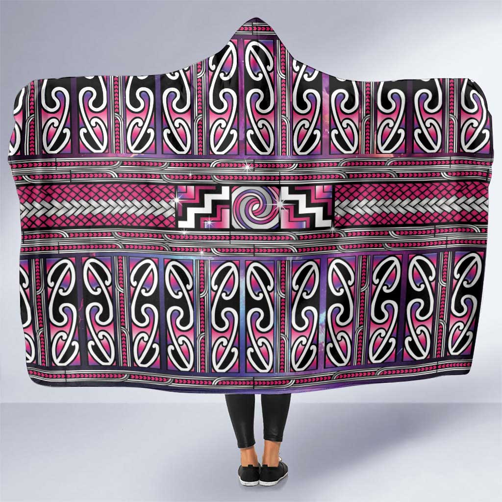 Maori Matariki Hooded Blanket Pink Galaxy Aesthetic Koru Art