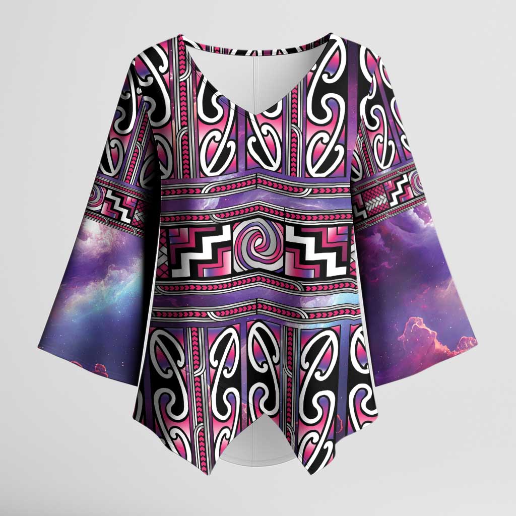 Maori Matariki Kimono Sleeve Blouse Pink Galaxy Aesthetic Koru Art LT01 Female Pink - Polynesian Pride