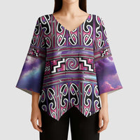 Maori Matariki Kimono Sleeve Blouse Pink Galaxy Aesthetic Koru Art LT01 - Polynesian Pride
