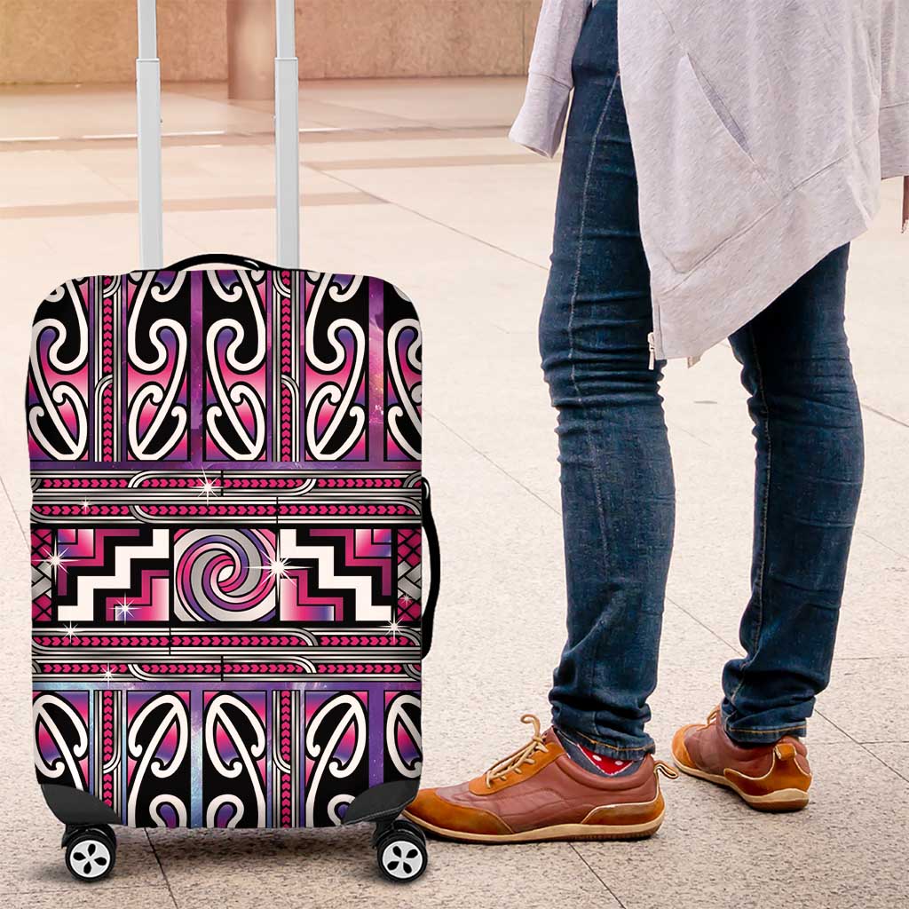 Maori Matariki Luggage Cover Pink Galaxy Aesthetic Koru Art LT01 Pink - Polynesian Pride