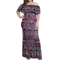 Maori Matariki Off Shoulder Maxi Dress Pink Galaxy Aesthetic Koru Art