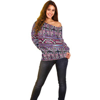 Maori Matariki Off Shoulder Sweater Pink Galaxy Aesthetic Koru Art