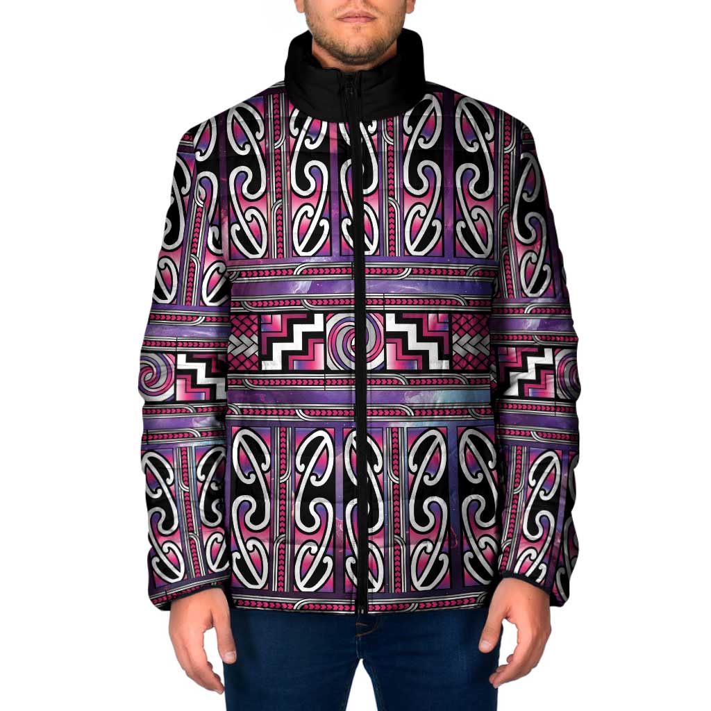 Maori Matariki Padded Jacket Pink Galaxy Aesthetic Koru Art