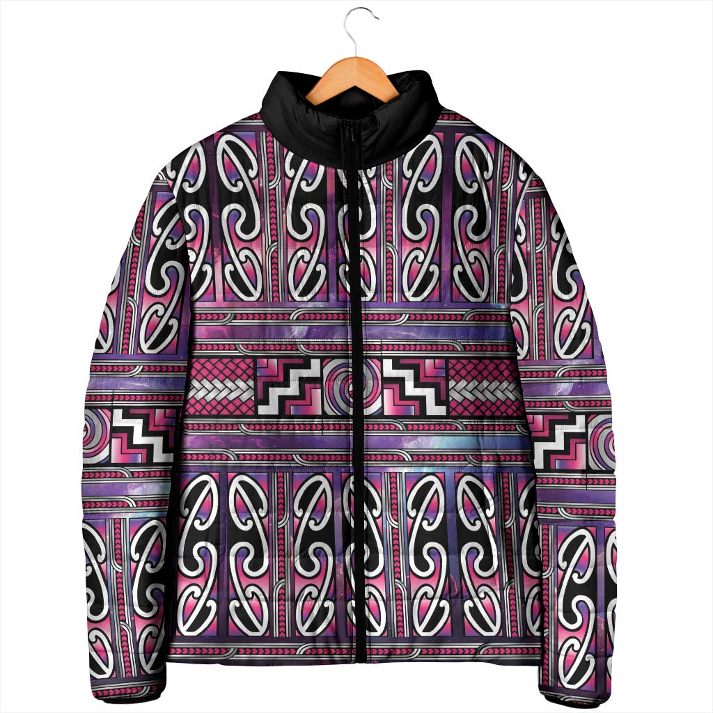 Maori Matariki Padded Jacket Pink Galaxy Aesthetic Koru Art