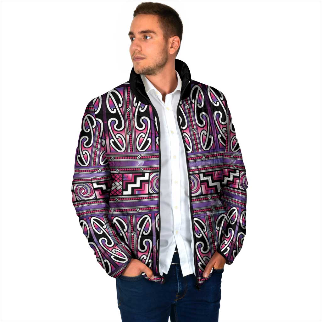 Maori Matariki Padded Jacket Pink Galaxy Aesthetic Koru Art