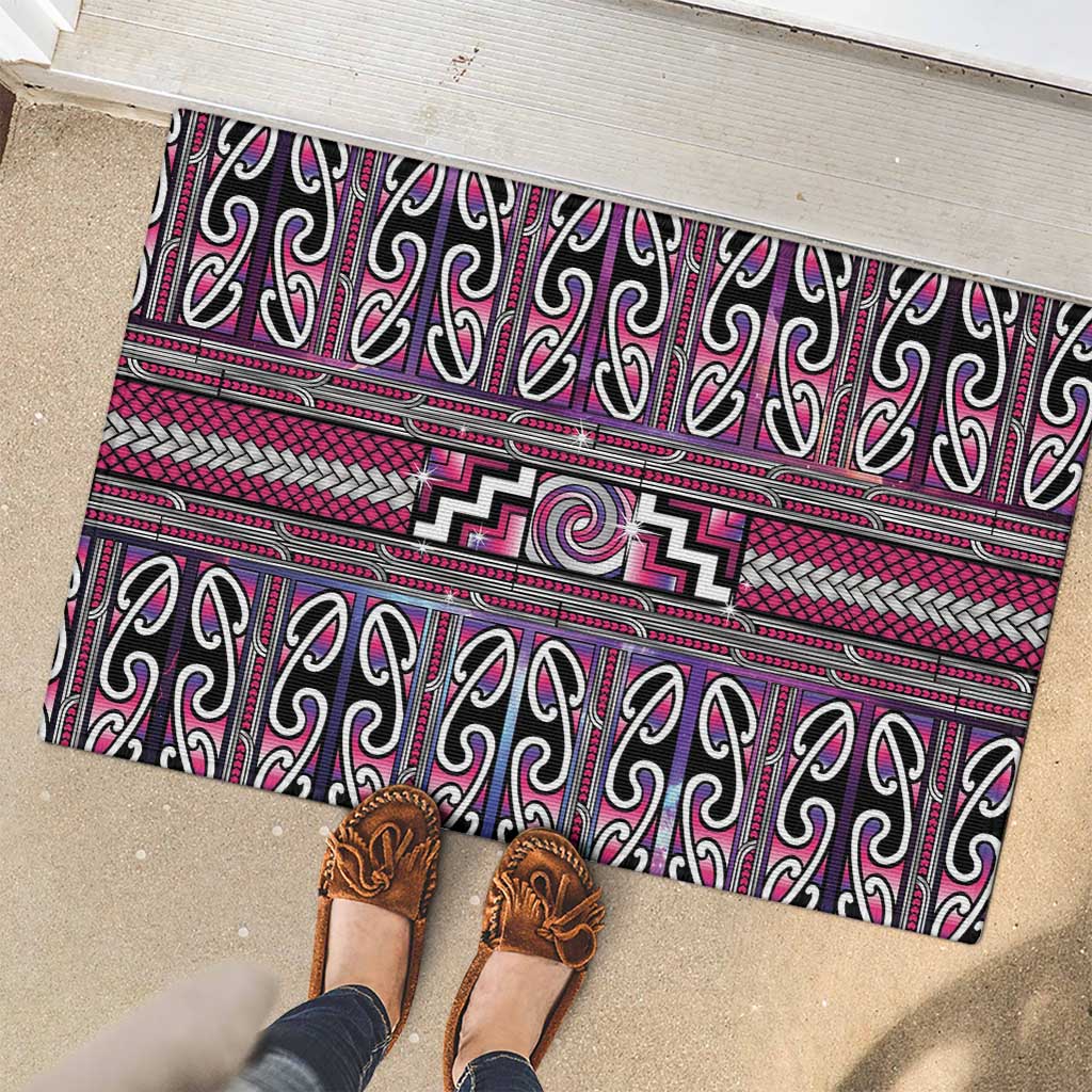 Maori Matariki Rubber Doormat Pink Galaxy Aesthetic Koru Art