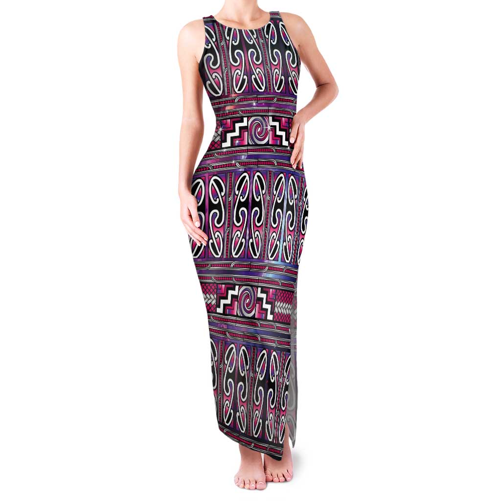 Maori Matariki Tank Maxi Dress Pink Galaxy Aesthetic Koru Art LT01 Women Pink - Polynesian Pride