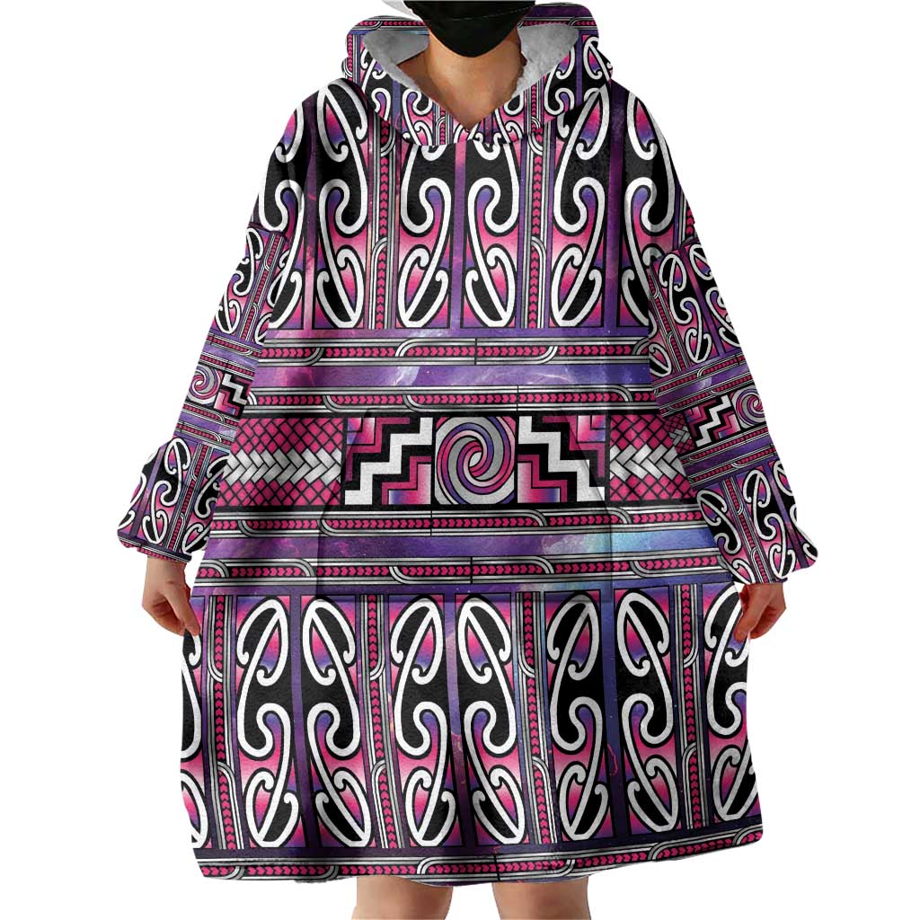 Maori Matariki Wearable Blanket Hoodie Pink Galaxy Aesthetic Koru Art