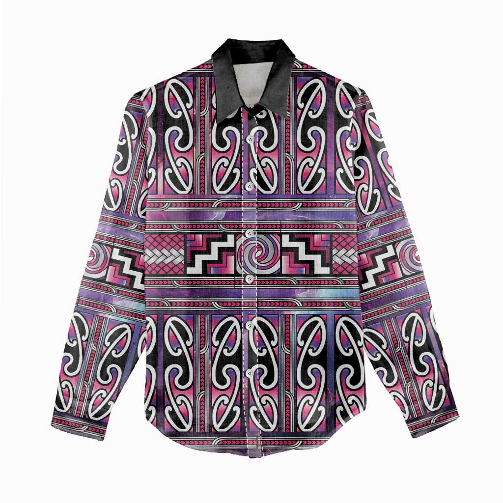 Maori Matariki Women Casual Shirt Pink Galaxy Aesthetic Koru Art