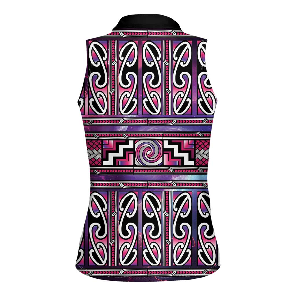 Maori Matariki Women Sleeveless Polo Shirt Pink Galaxy Aesthetic Koru Art