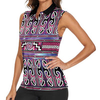 Maori Matariki Women Sleeveless Polo Shirt Pink Galaxy Aesthetic Koru Art