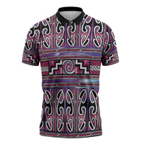 Maori Matariki Zipper Polo Shirt Pink Galaxy Aesthetic Koru Art