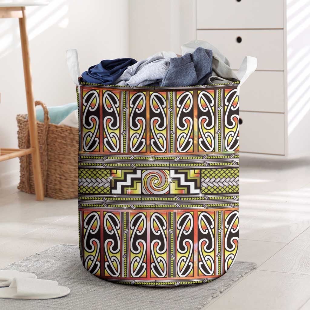 Maori Matariki Laundry Basket Yellow Galaxy Aesthetic Koru Art
