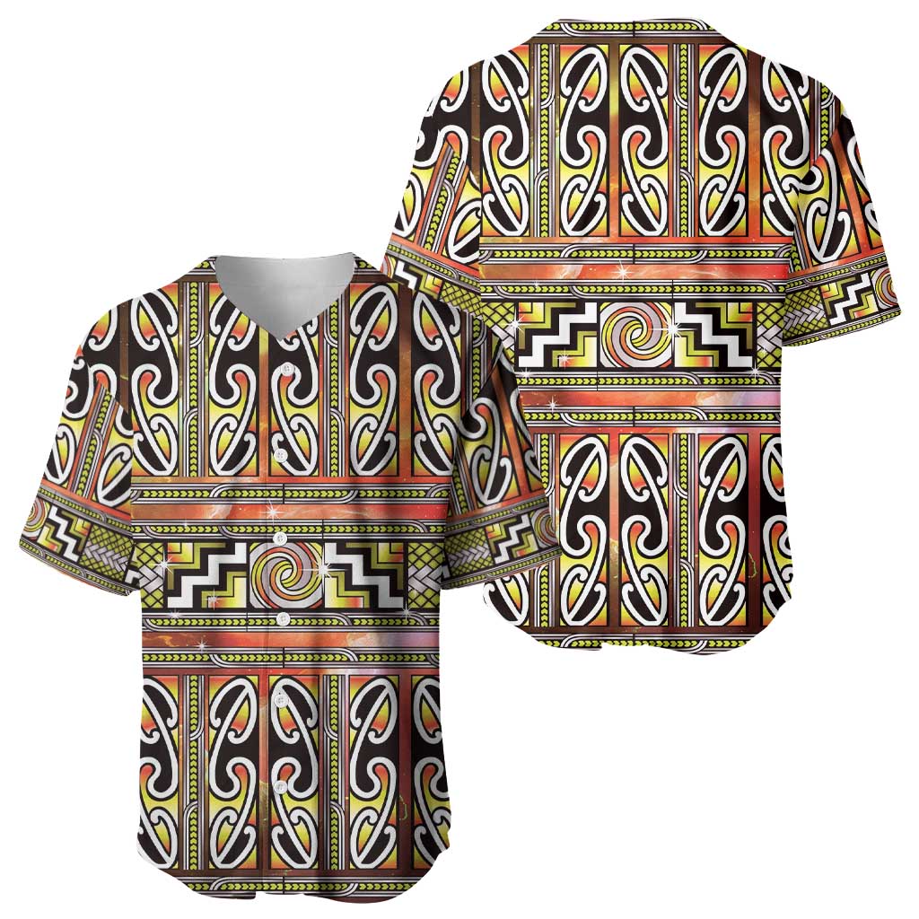 Maori Matariki Baseball Jersey Yellow Galaxy Aesthetic Koru Art