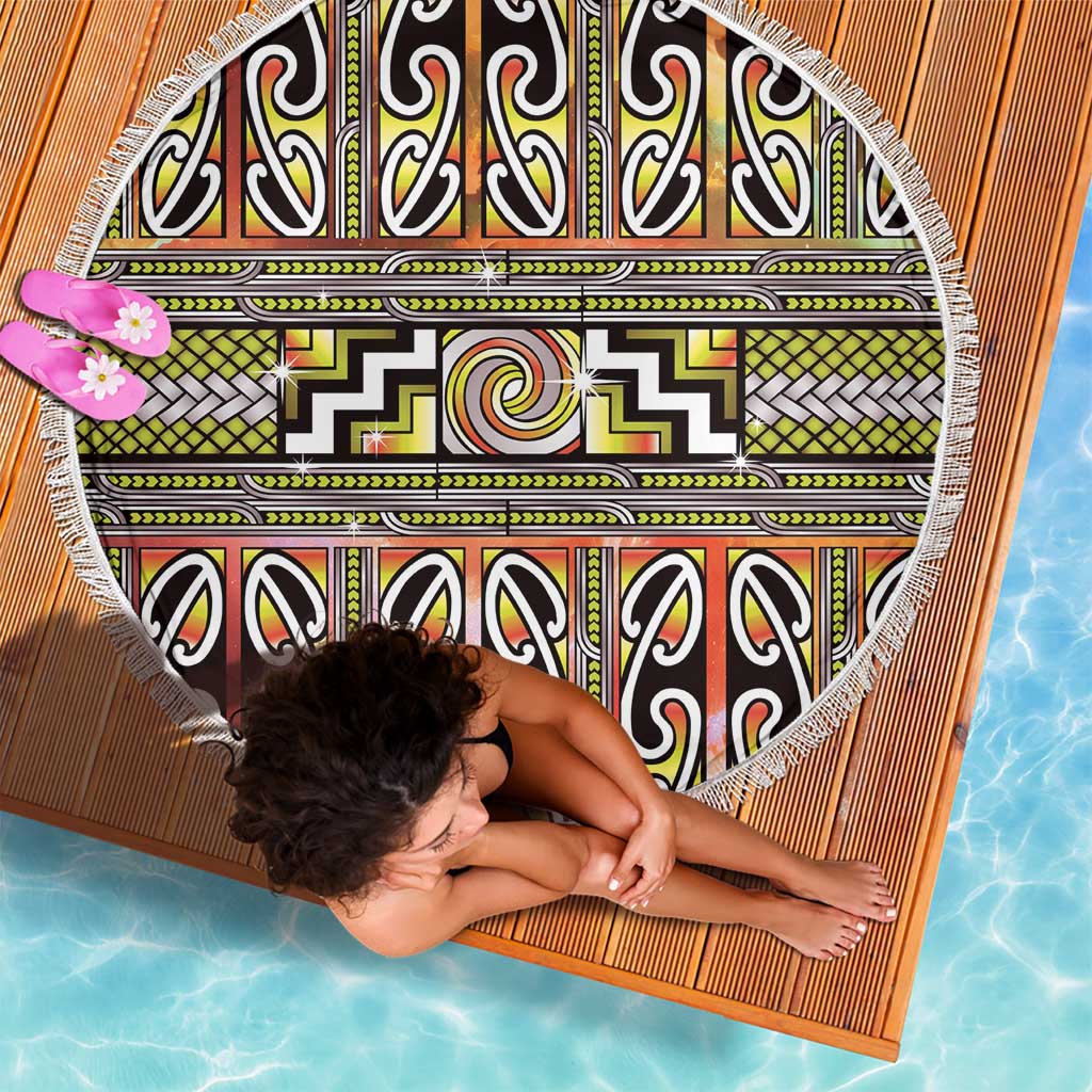 Maori Matariki Beach Blanket Yellow Galaxy Aesthetic Koru Art