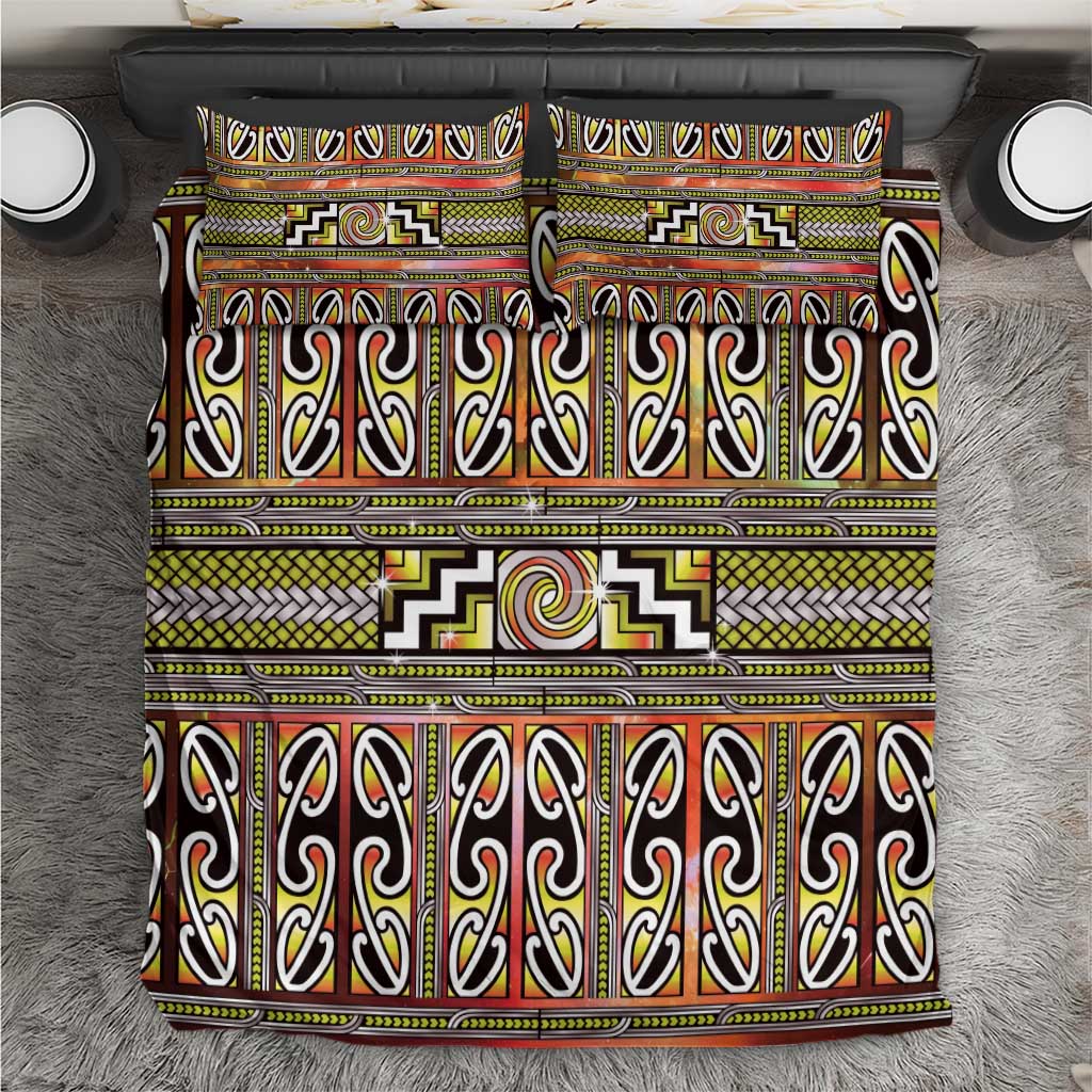 Maori Matariki Bedding Set Yellow Galaxy Aesthetic Koru Art