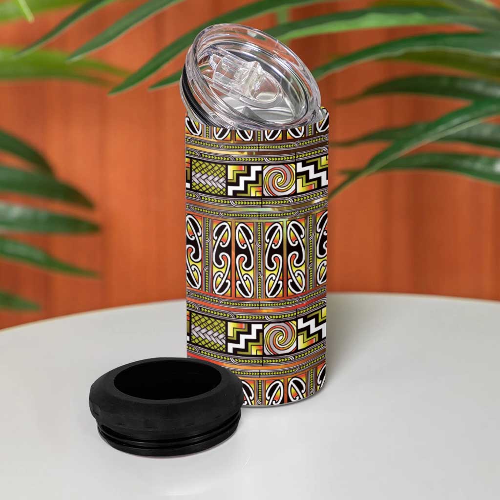 Maori Matariki 4 in 1 Can Cooler Tumbler Yellow Galaxy Aesthetic Koru Art
