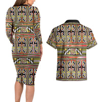 Maori Matariki Couples Matching Long Sleeve Bodycon Dress and Hawaiian Shirt Yellow Galaxy Aesthetic Koru Art