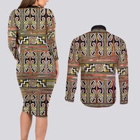 Maori Matariki Couples Matching Long Sleeve Bodycon Dress and Long Sleeve Button Shirt Yellow Galaxy Aesthetic Koru Art