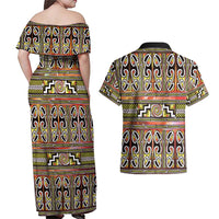 Maori Matariki Couples Matching Off Shoulder Maxi Dress and Hawaiian Shirt Yellow Galaxy Aesthetic Koru Art